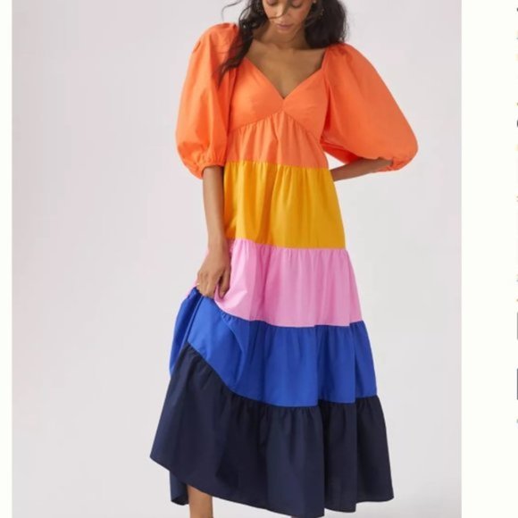 FARM Rio Dresses & Skirts - NWT Farm Rio Tiered Color blocked Maxi Dress